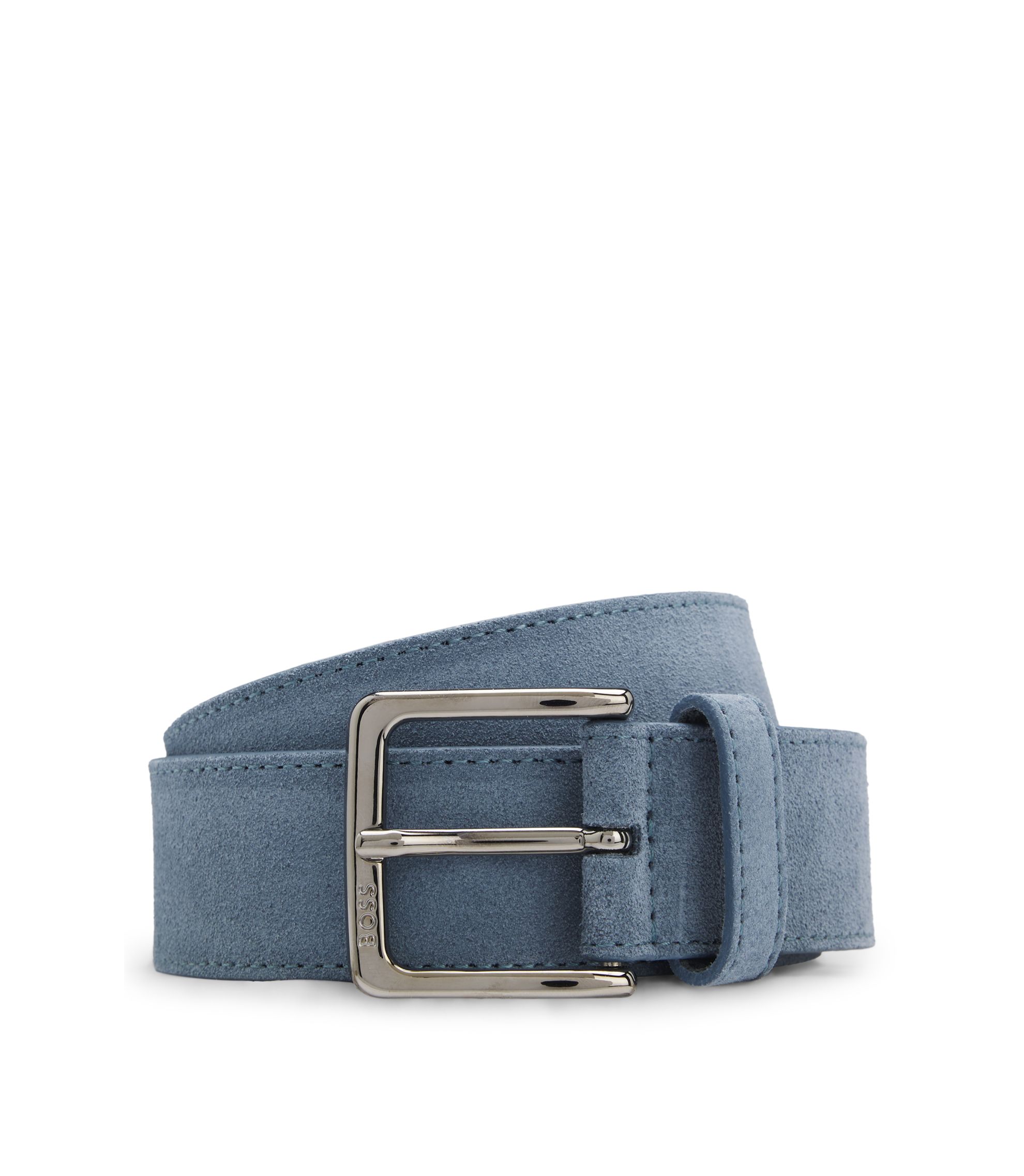 Gray Blue Suede Belt with Decorative Silver Buckle French Blue Classic Suede Leather Belt | Luca Faloni main image 4