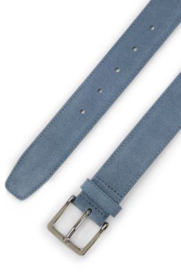 Suede belt with logo-engraved gunmetal buckle, Blue