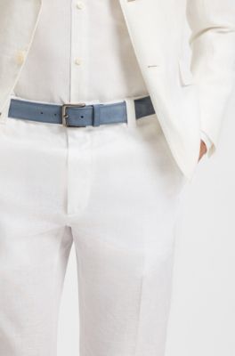 Suede belt with logo-engraved gunmetal buckle, Blue