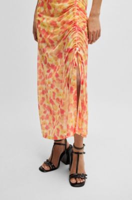 Printed-mesh dress with gathered side, Patterned