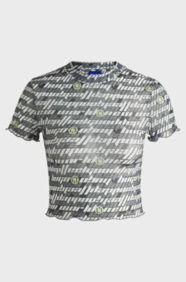 Stretch-mesh top with logo print, Patterned