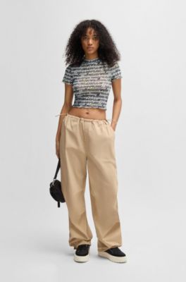 Stretch-mesh top with logo print, Patterned