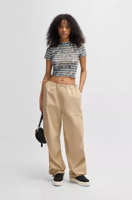 Stretch-mesh top with logo print