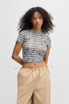 Top van stretchmesh met logoprint, Bedrukt