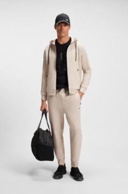 Stretch-cotton-blend tracksuit bottoms with logo patch, Light Beige
