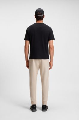 Stretch-cotton-blend tracksuit bottoms with logo patch, Light Beige
