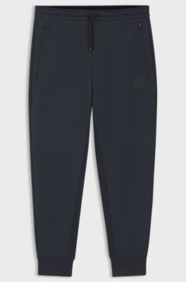 Stretch-cotton-blend tracksuit bottoms with logo patch, Dark Blue