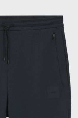 Stretch-cotton-blend tracksuit bottoms with logo patch, Dark Blue