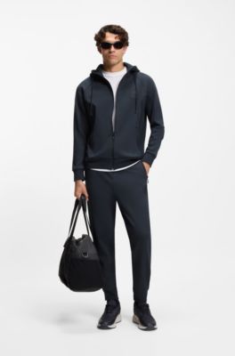 Stretch-cotton-blend tracksuit bottoms with logo patch, Dark Blue