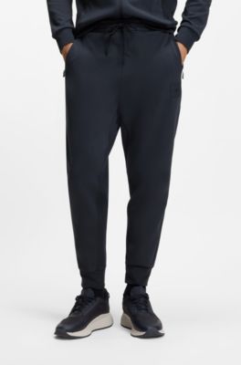 Stretch-cotton-blend tracksuit bottoms with logo patch, Dark Blue