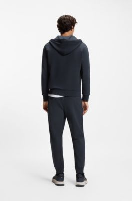 Stretch-cotton-blend tracksuit bottoms with logo patch, Dark Blue
