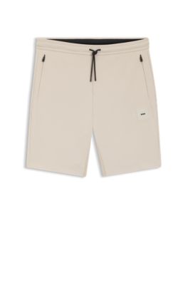 Cotton-blend shorts with logo badge, Light Beige