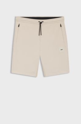 Cotton-blend shorts with logo badge, Light Beige