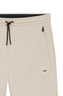 Cotton-blend shorts with logo badge, Light Beige