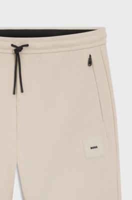 Cotton-blend shorts with logo badge, Light Beige