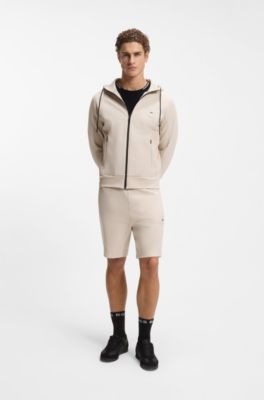 Cotton-blend shorts with logo badge, Light Beige