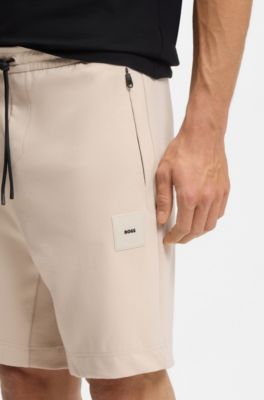 Cotton-blend shorts with logo badge, Light Beige
