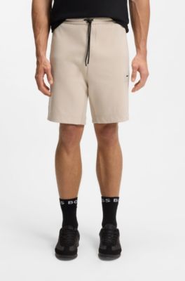Cotton-blend shorts with logo badge, Light Beige