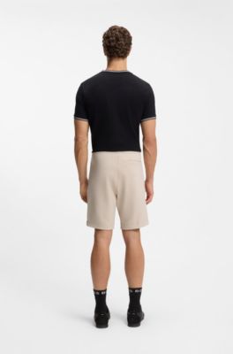 Cotton-blend shorts with logo badge, Light Beige