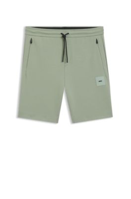 Cotton-blend shorts with logo badge, Light Green