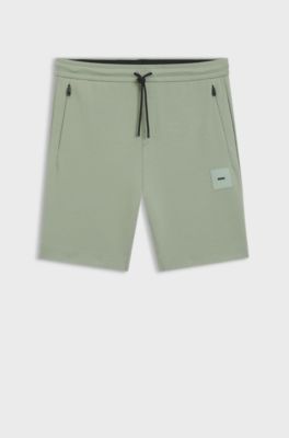 Cotton-blend shorts with logo badge, Light Green