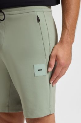 Cotton-blend shorts with logo badge, Light Green