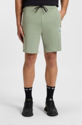 Cotton-blend shorts with logo badge, Light Green