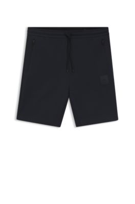 Cotton-blend shorts with logo badge, Dark Blue