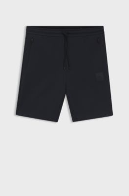 Cotton-blend shorts with logo badge, Dark Blue