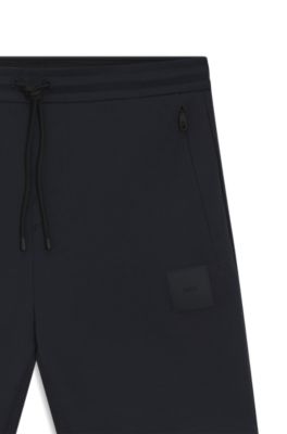 Cotton-blend shorts with logo badge, Dark Blue