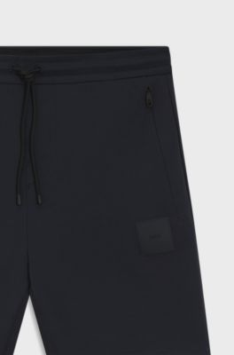 Cotton-blend shorts with logo badge, Dark Blue