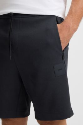 Cotton-blend shorts with logo badge, Dark Blue