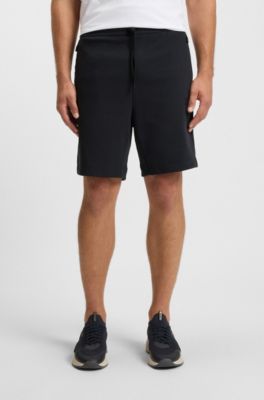 Cotton-blend shorts with logo badge, Dark Blue