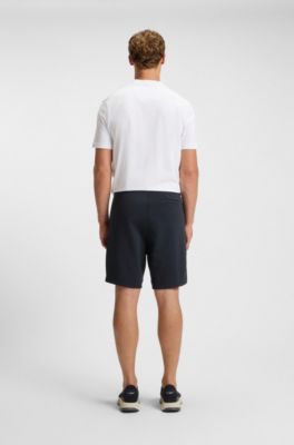 Cotton-blend shorts with logo badge, Dark Blue
