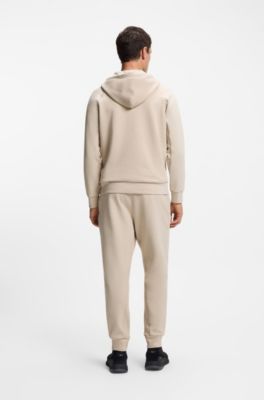 Cotton-blend zip-up hoodie with logo patch, Light Beige