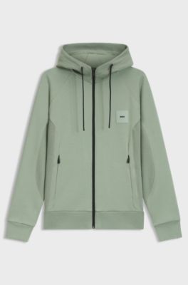 Cotton-blend zip-up hoodie with logo patch, Light Green