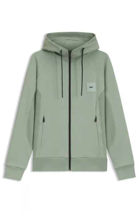 Cotton-blend zip-up hoodie with logo patch