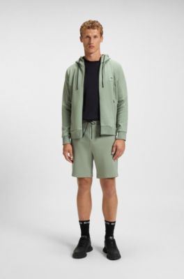 Cotton-blend zip-up hoodie with logo patch, Light Green