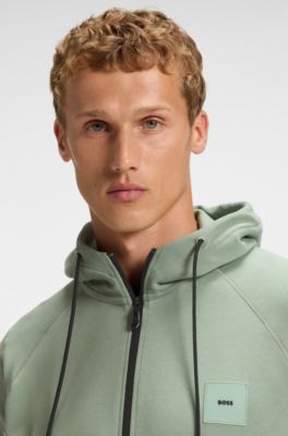 Cotton-blend zip-up hoodie with logo patch, Light Green