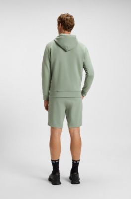 Cotton-blend zip-up hoodie with logo patch, Light Green