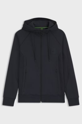 Cotton-blend zip-up hoodie with logo patch, Dark Blue