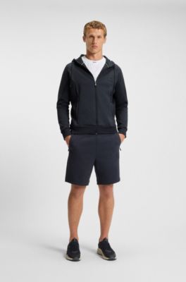 Cotton-blend zip-up hoodie with logo patch, Dark Blue