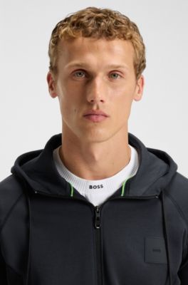 Cotton-blend zip-up hoodie with logo patch, Dark Blue