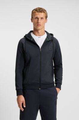 Cotton-blend zip-up hoodie with logo patch, Dark Blue