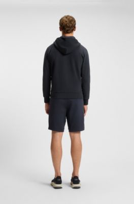 Cotton-blend zip-up hoodie with logo patch, Dark Blue