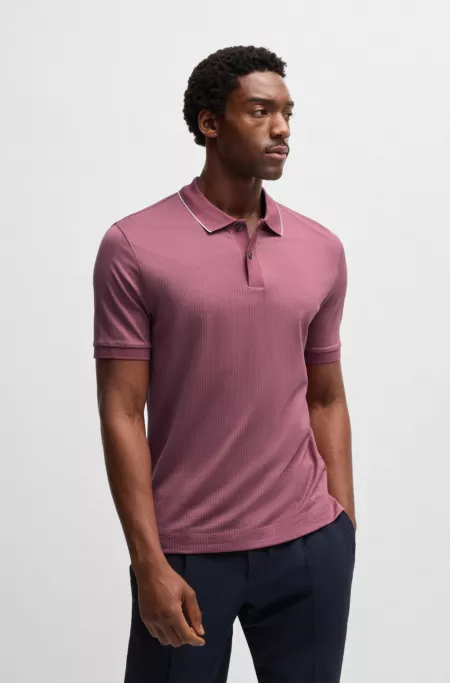 Cotton-silk polo shirt with stripe structure