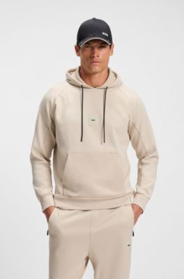 Cotton-blend hoodie with stretch, Light Beige