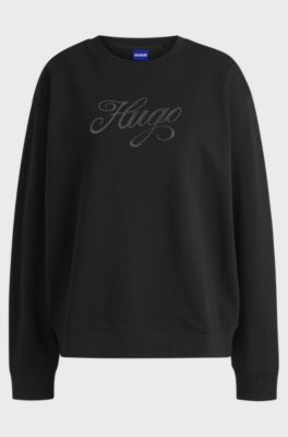 Oversized-fit sweatshirt in cotton terry with logo artwork, Black