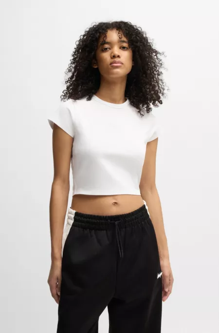 Stretch-cotton T-shirt with crystal-studded logo