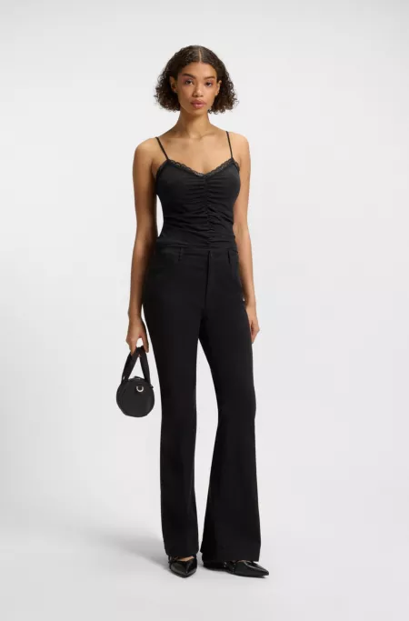Lace-trim top with ruffled front